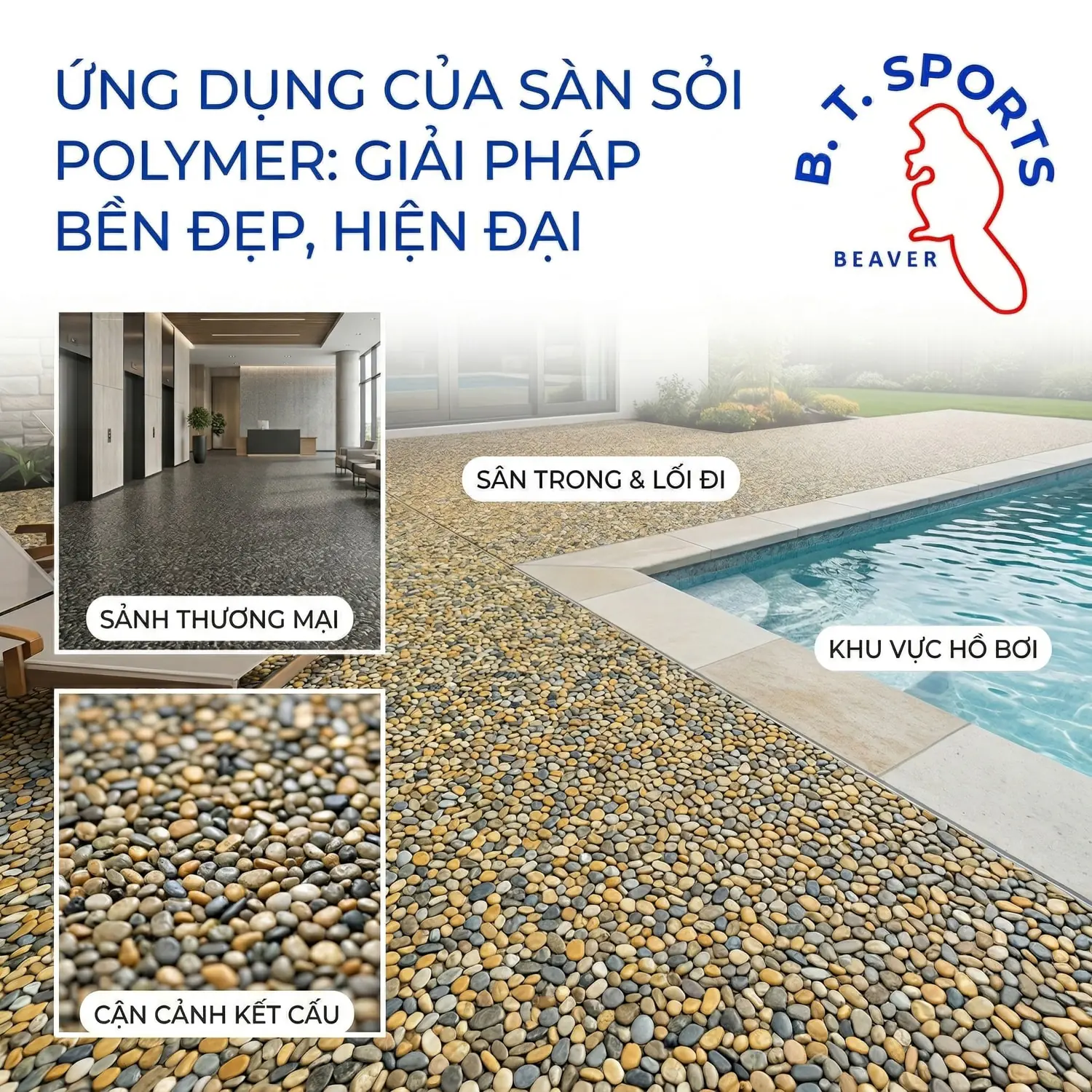 ứng dụng của sàn sỏi polymer