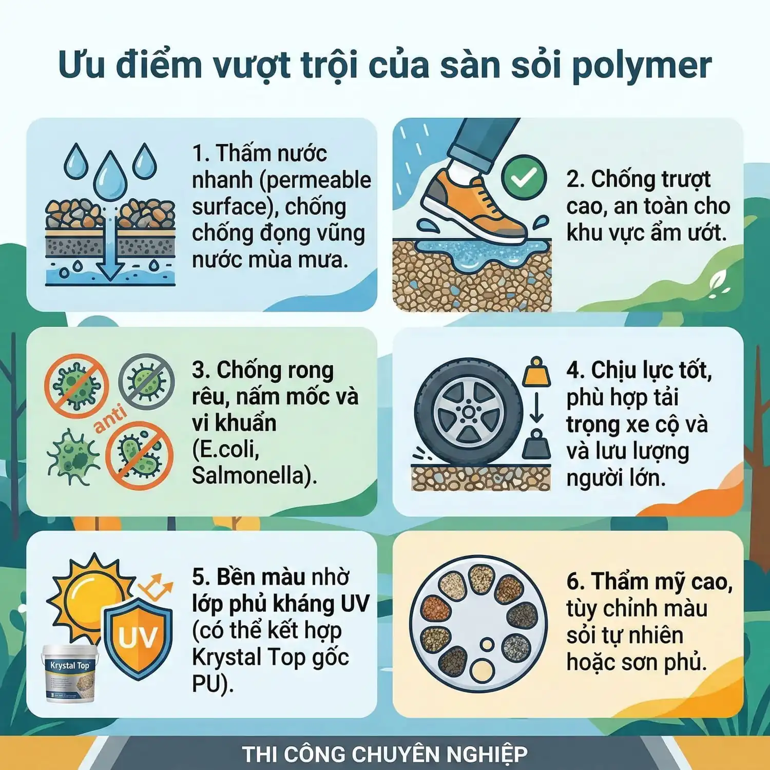 Ưu điểm vượt trội của sàn sỏi polymer