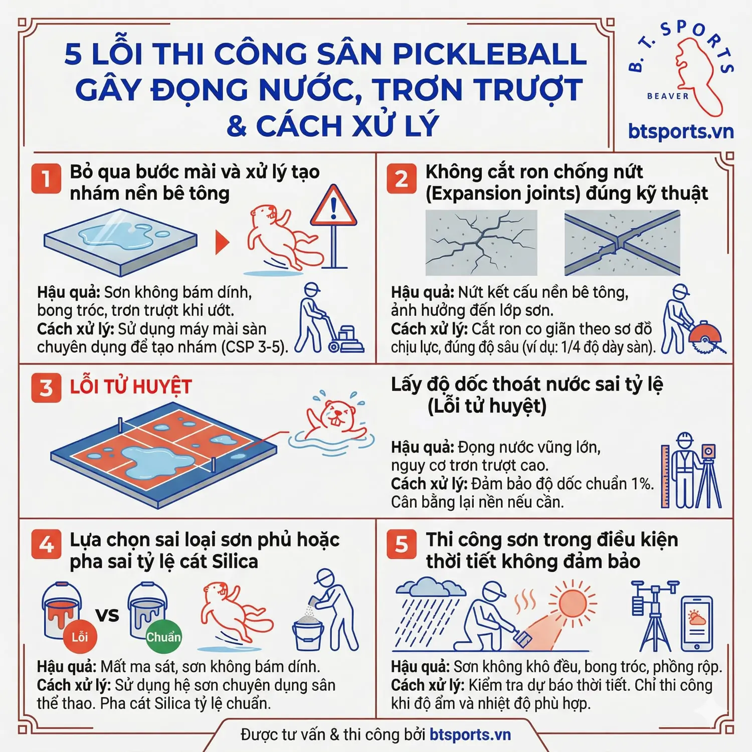 5 Lỗi Thi Công Sân Pickleball