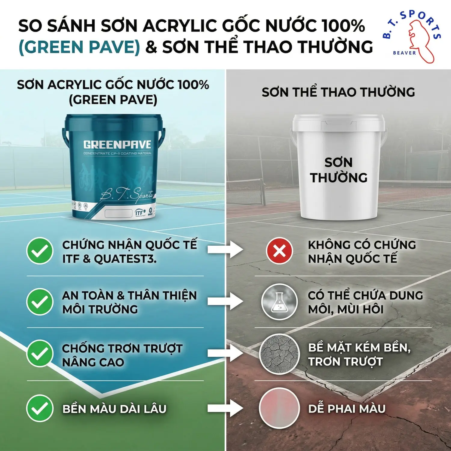 so sánh sơn green pave vs sơn sân thể thao thường