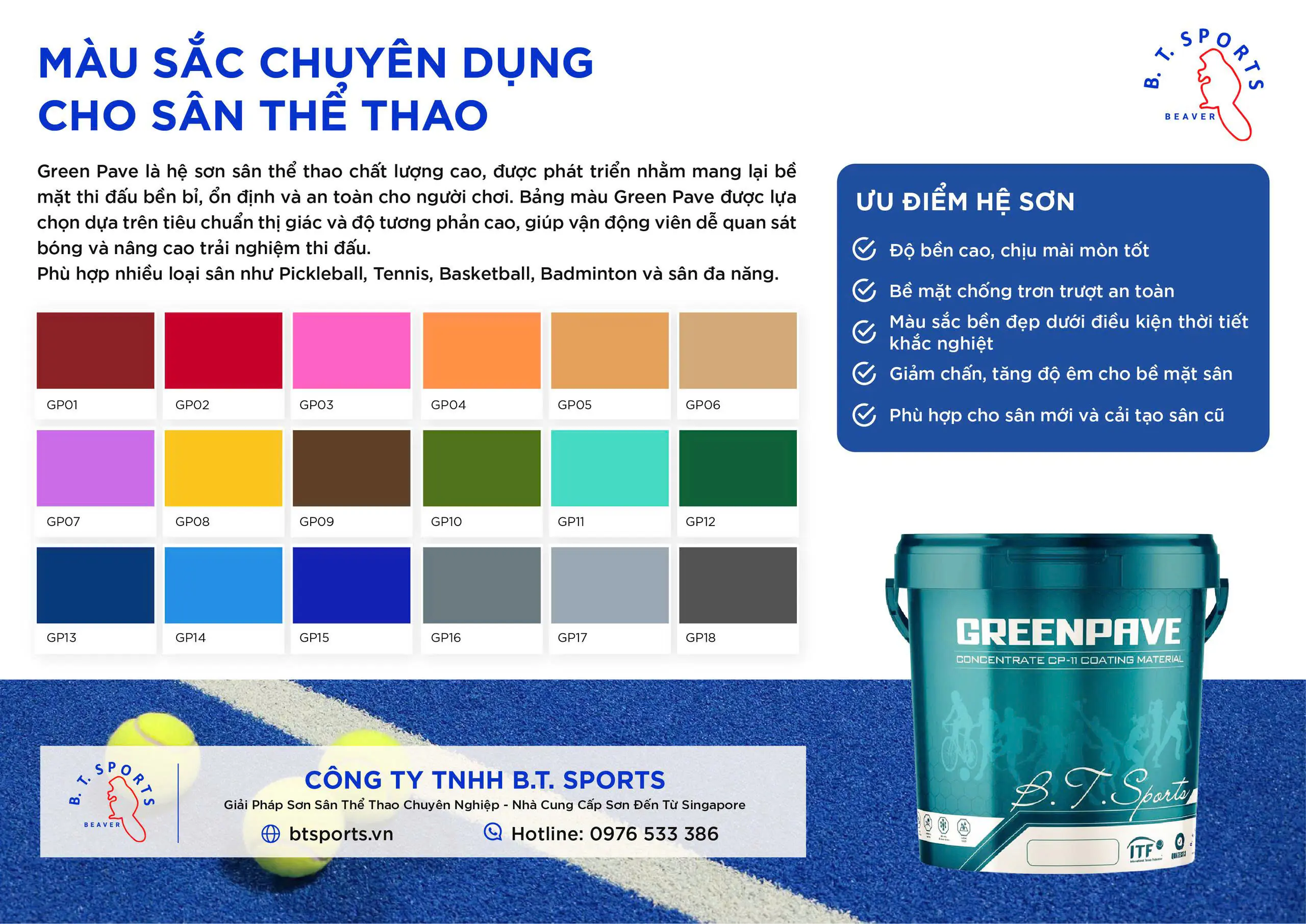 bảng màu sơn sân thể thao btsports