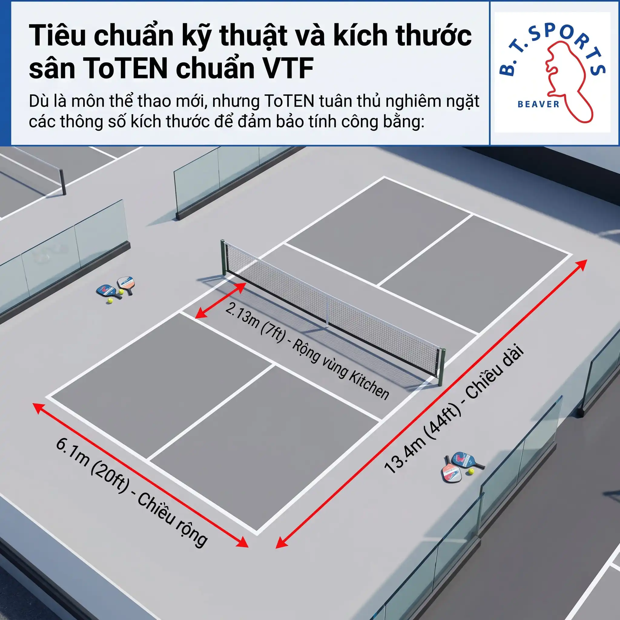 Kích thước sân ToTEN theo quy định VTF 2026