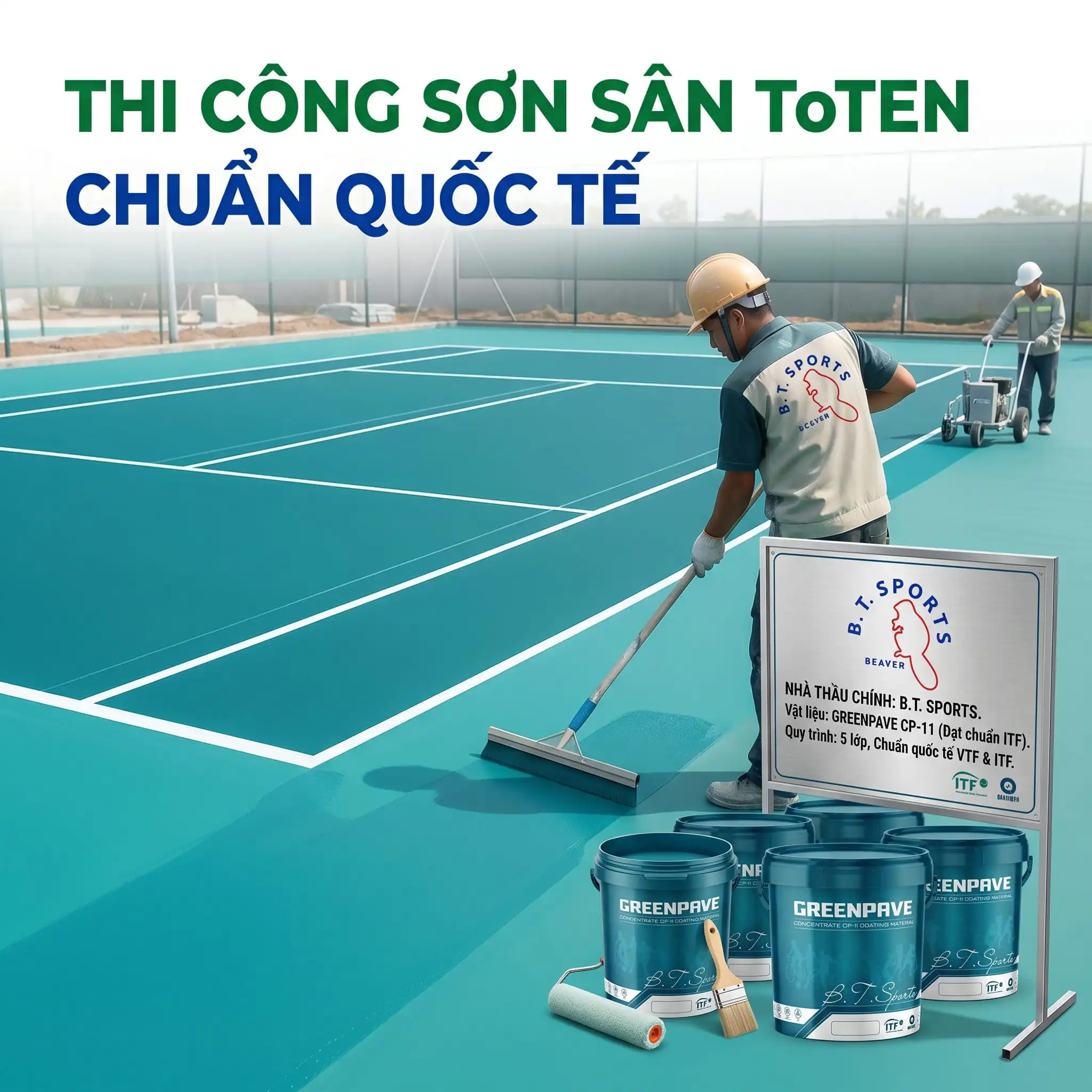 thi công sơn sân ToTEN